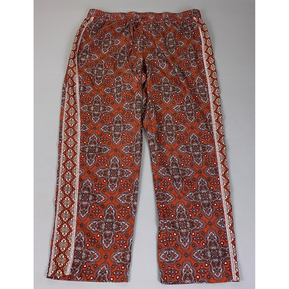 Skyes The Limit Pants Woman Plus Size 1X Paisley Medallion Straight Leg Rust